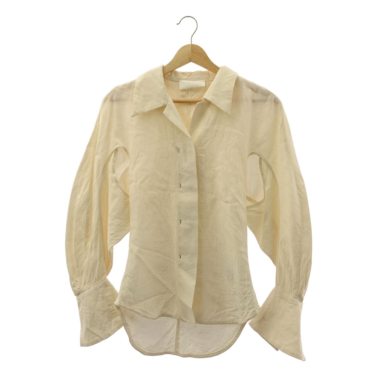 Mame Kurogouchi マメクロゴウチ 2025 SS Viscose Hemp Round Shirt ヴィスコース ヘンプ ラウンドシャツ 1 アイボリー レディース