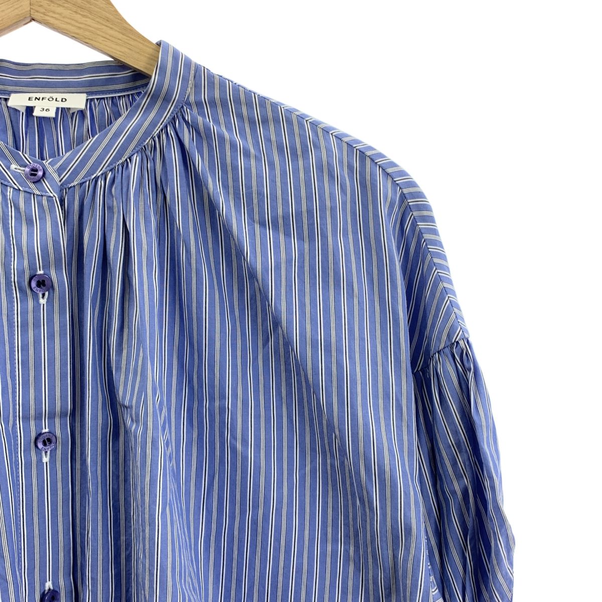 ENFOLD / エンフォルド | コットン ストライプ ギャザー シャツ | 36