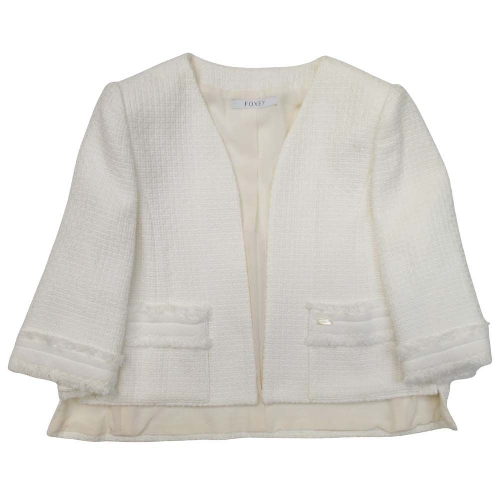美品 15ss FOXEY フォクシー サマーツイード ノーカラージャケット 七