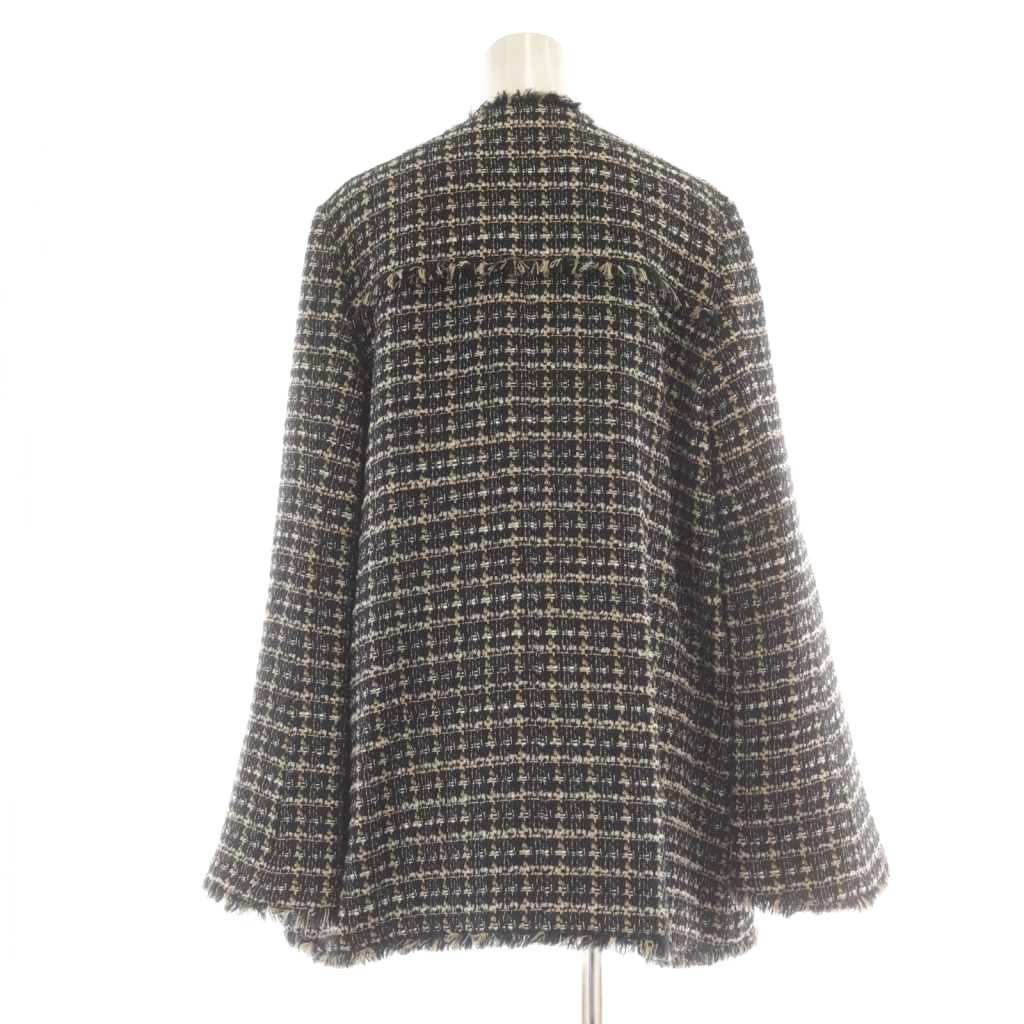 【希少 極美品】ランバンオンブルー ジャケット ツイード ノーカラー フリンジ ランバンオンブルー LANVIN en Bleu ツイードノーカラージャケット 36