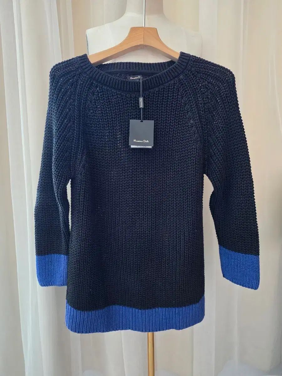 マッシモ ドゥッティ ネイビー ブルー バイカラー ウール ニット