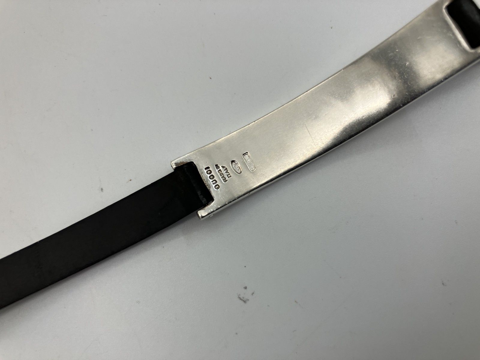 GUCCI ブレスレット SV925 × ブラックラバー 腕周り約17cm ユニ