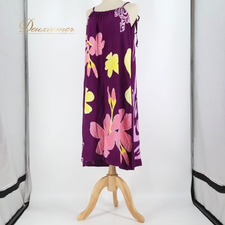 フラダンス 衣装 ワンピース ドレス パープル系 ハワイアンプリント