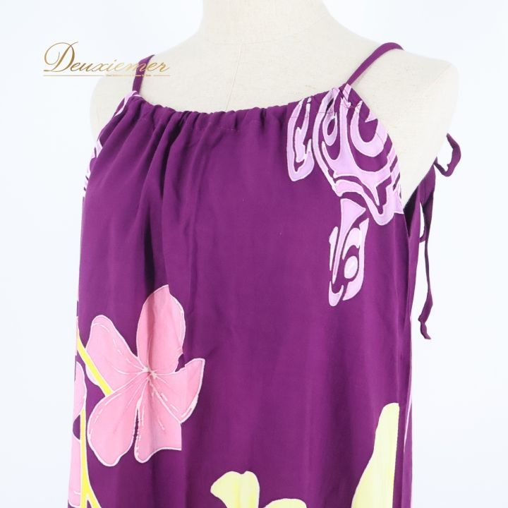 フラダンス 衣装 ワンピース ドレス パープル系 ハワイアンプリント