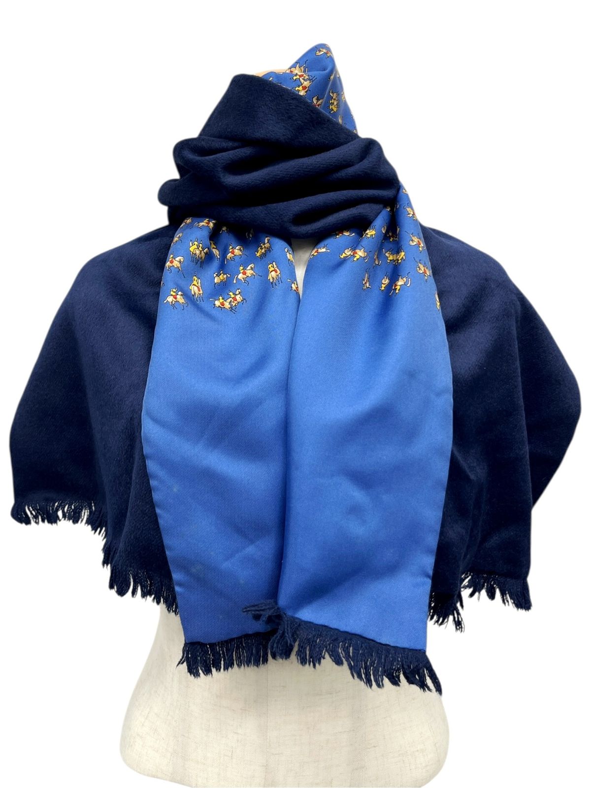 HERMES (エルメス) 無地×ホース総柄 アンゴラ シルク ストール