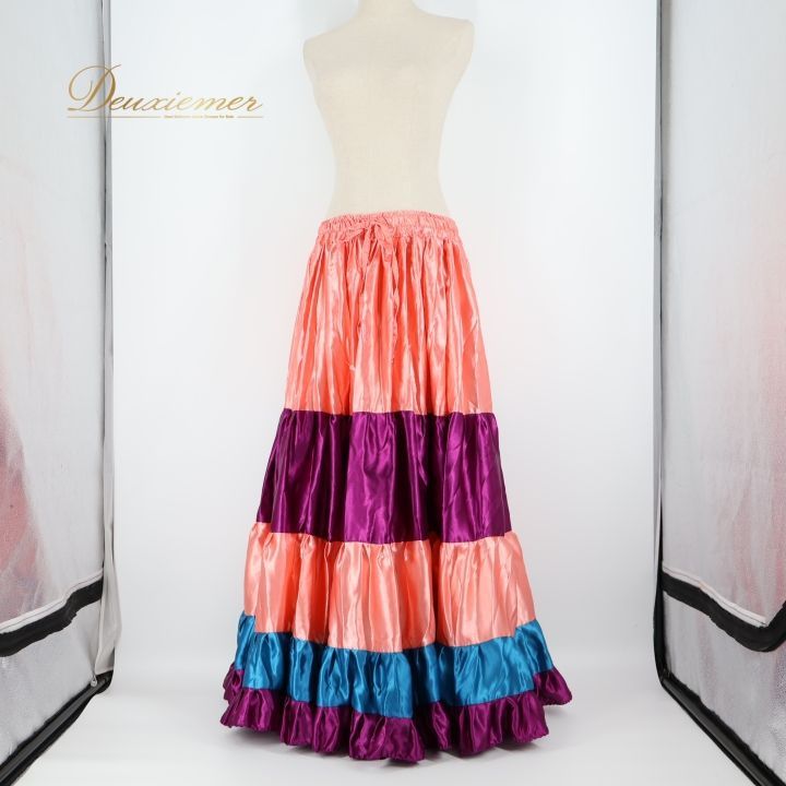 ベリーダンス 衣装 ジプシースカート ピンク系 光沢 ティアード 鮮やか