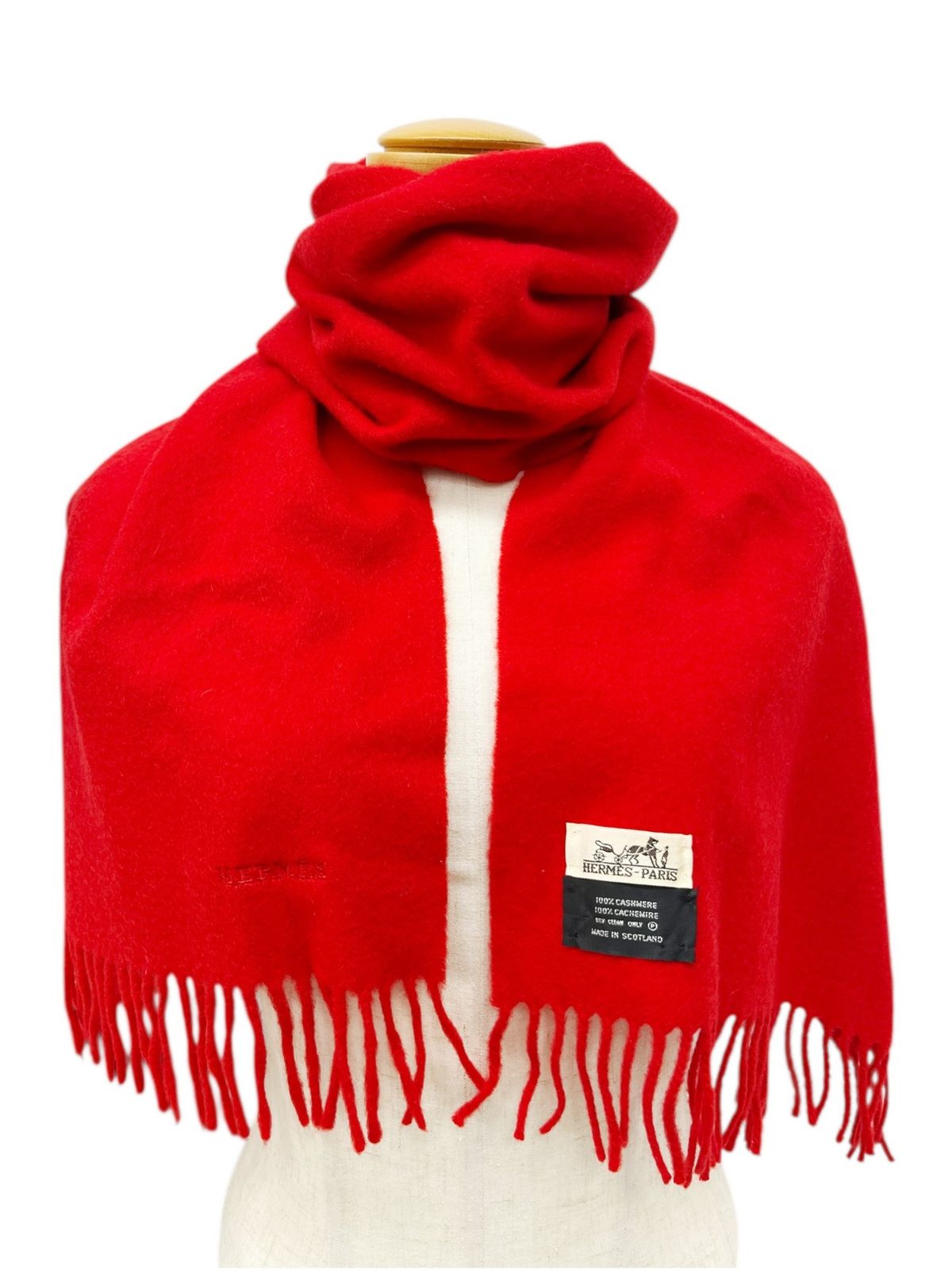 HERMES (エルメス) カシミア100％ マフラー スコットランド製 ロゴ