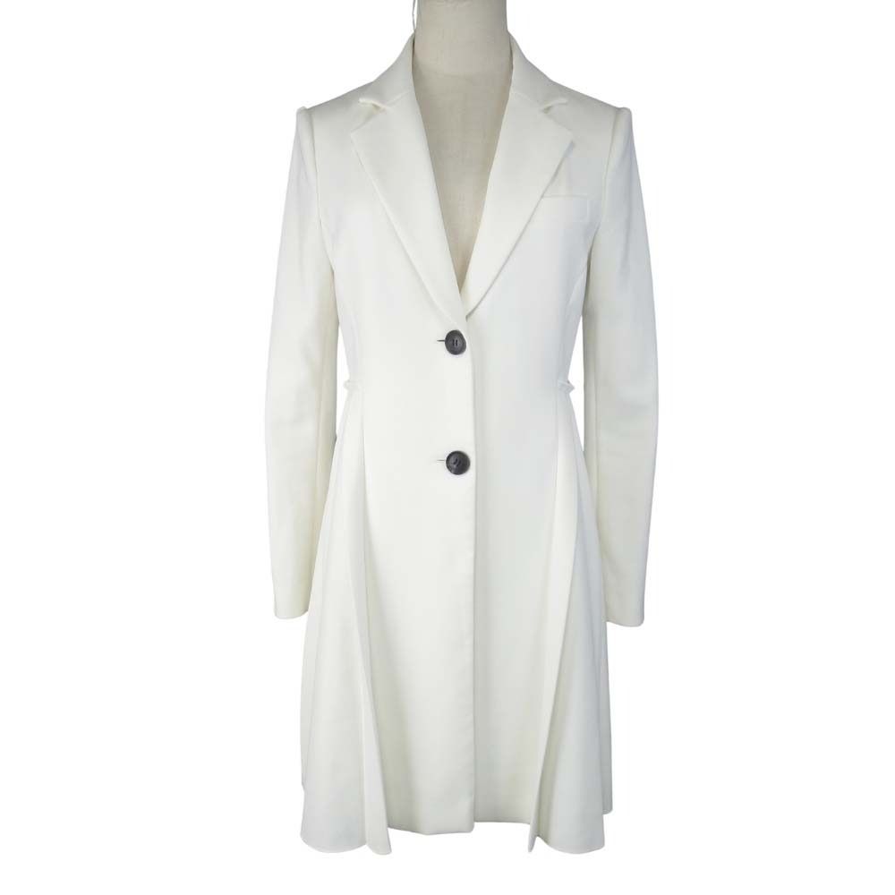 美品 16ss FOXEY NEWYORK フォクシー プリーツ ロング テーラードジャケット コート ブレザー 38 白 ホワイト 35626 レディース 古着  USED