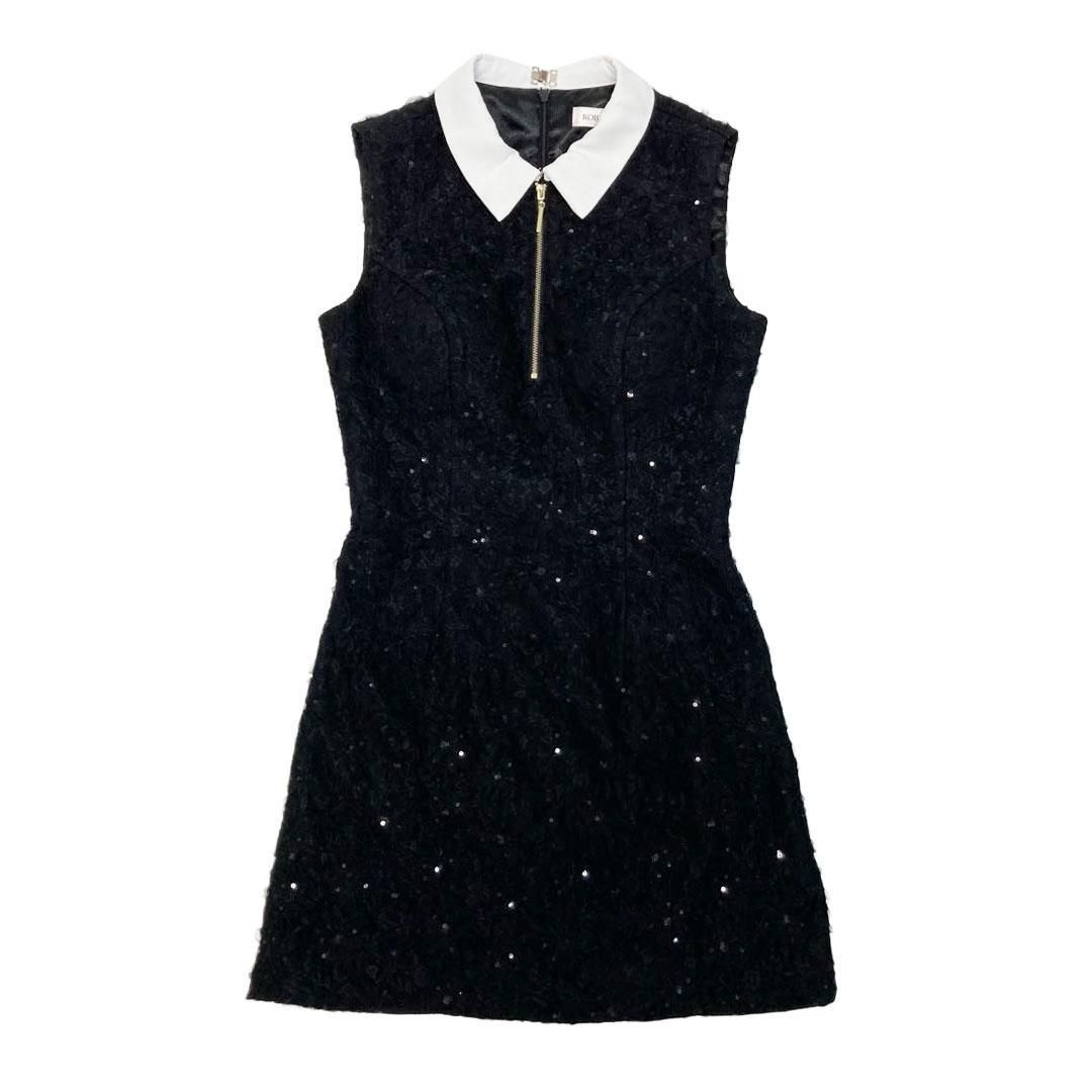 襟つきフラワーレースサテンミニキャバドレス XS～Lサイズあり】襟つきフラワーレースサテンミニキャバドレス(fm4303)