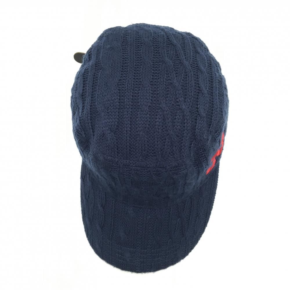 ジャックバニー ニットワークキャップ ネイビー×レッド ロゴ刺しゅう