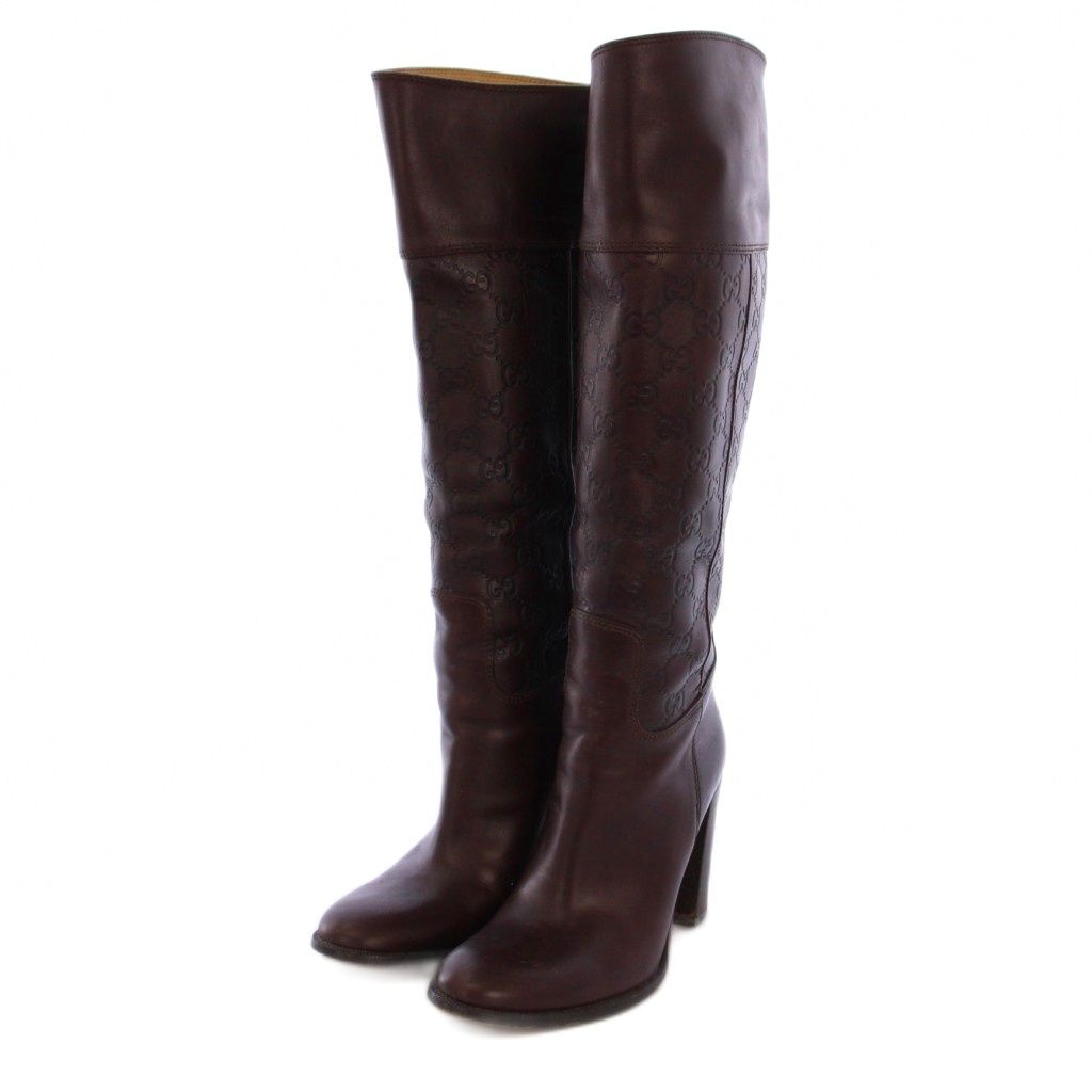 グッチ GUCCI ロングブーツ チャンキーヒール グッチシマ レザー 36.5 グッチ GUCCI ロングブーツ チャンキーヒール グッチシマ レザー 36.5