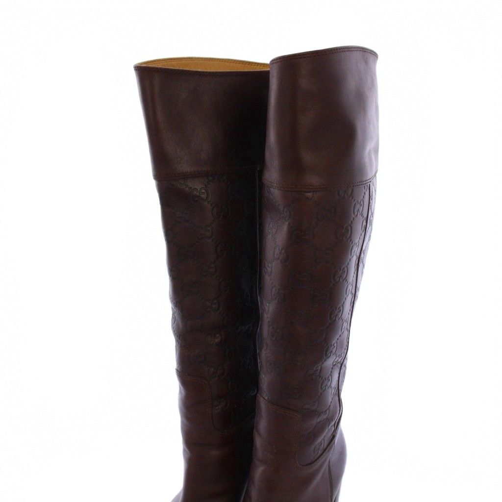 グッチ GUCCI ロングブーツ チャンキーヒール グッチシマ レザー 36.5 グッチ GUCCI ロングブーツ チャンキーヒール グッチシマ レザー 36.5