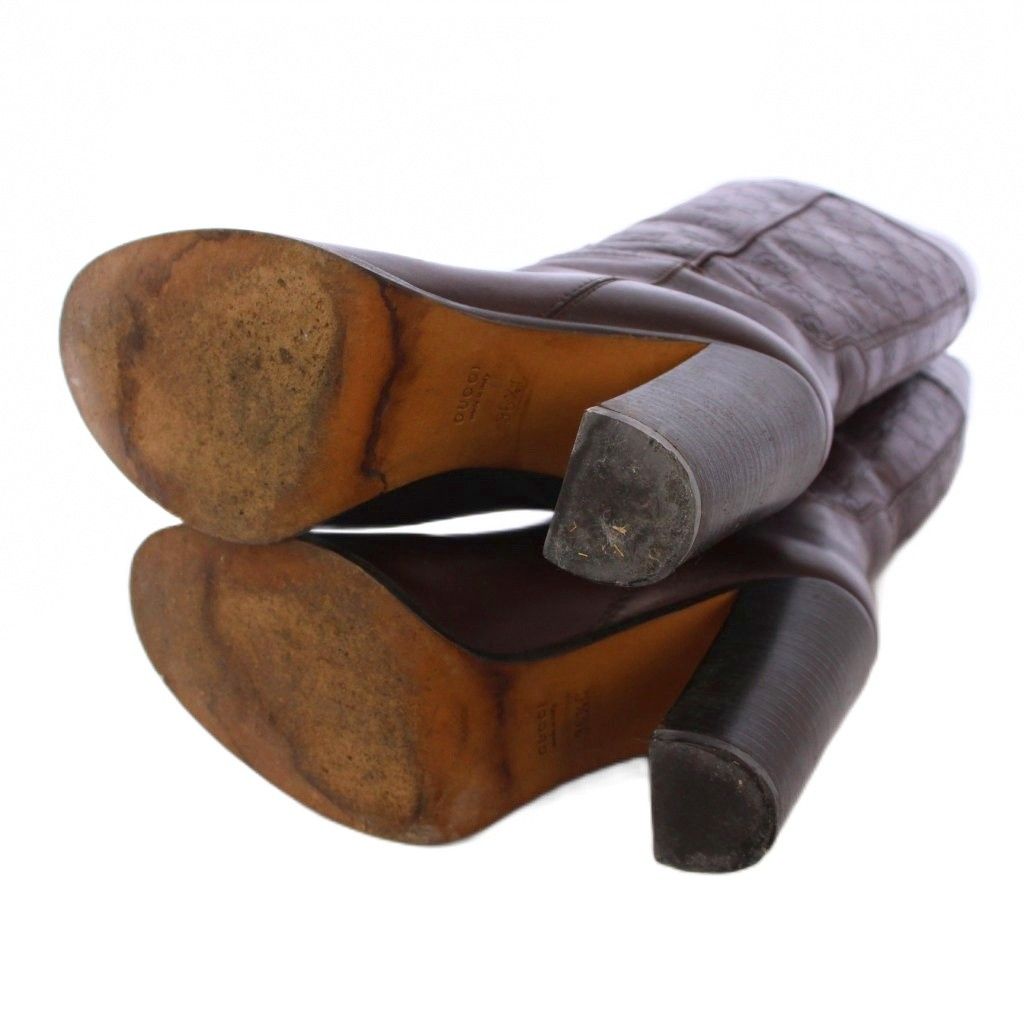 グッチ GUCCI ロングブーツ チャンキーヒール グッチシマ レザー 36.5