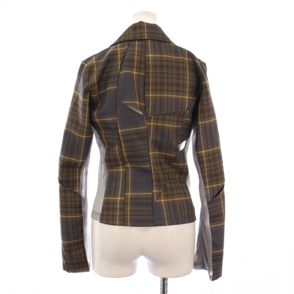 【中古】レイヴレビュー RAVE REVIEW チェックジャケット アウター ジップアップ ショート丈 ウール 36 茶 グレー レイヴレビュー RAVE REVIEW チェックジャケット アウター ジップ