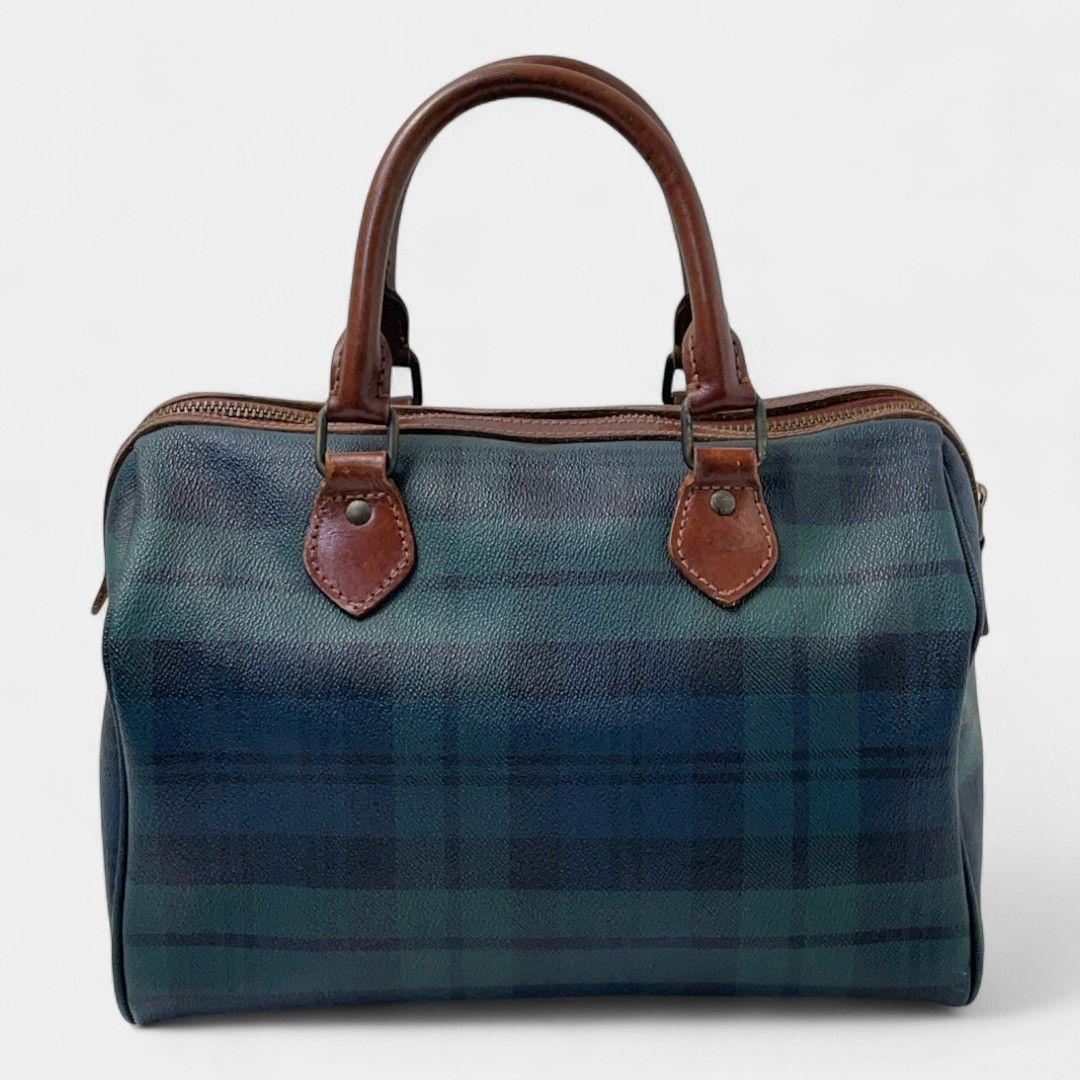 ポロ ラルフローレン ミニ ボストンバッグ チェック 馬毛ブラシ付　ハンドバッグ ポロラルフローレン ミニ ボストンバッグ ブラックウォッチ チェック