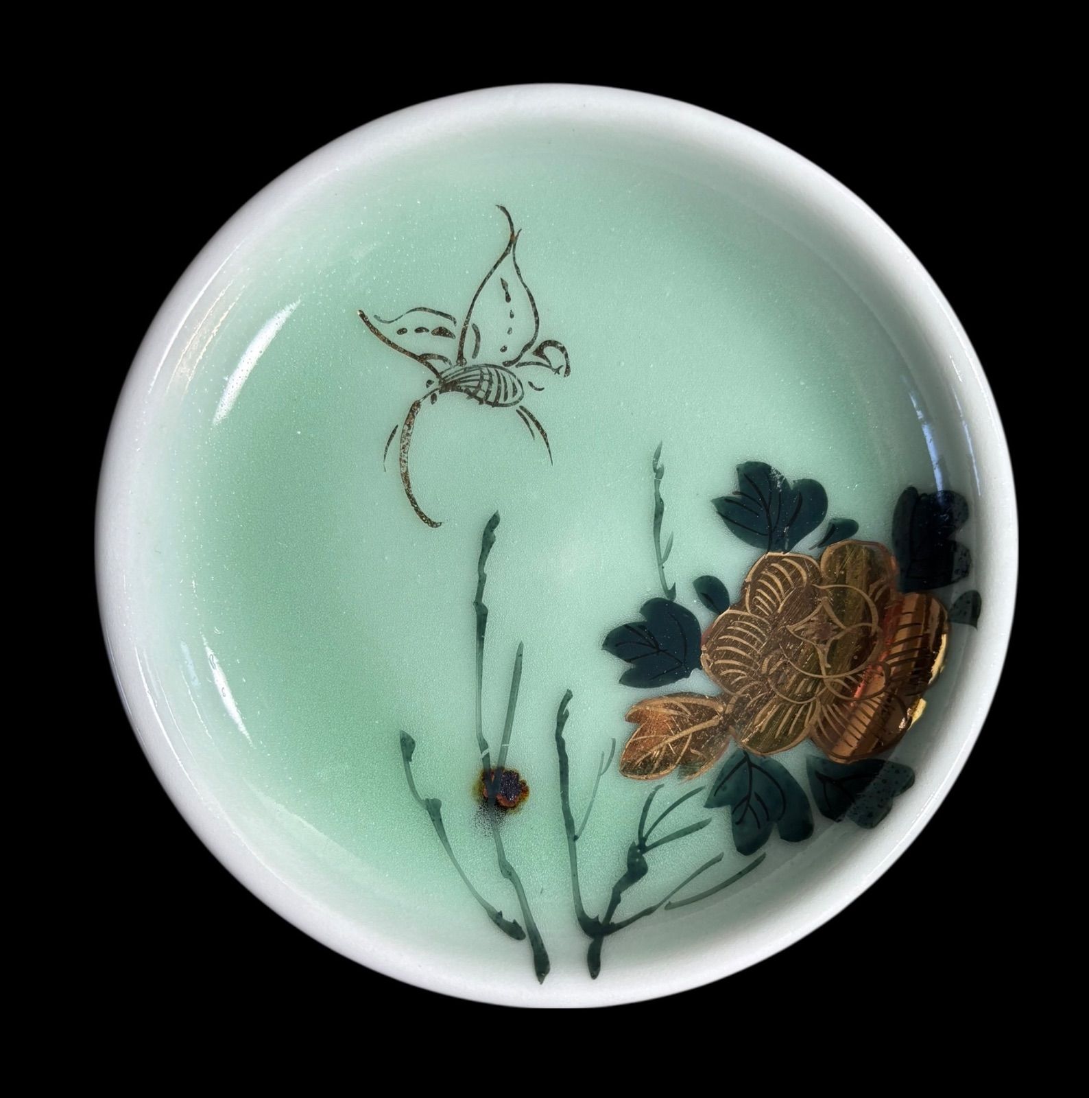 3客セット】 明治 古伊万里 青磁 小皿 蝶草花図 丸皿 蔵出し 時代物