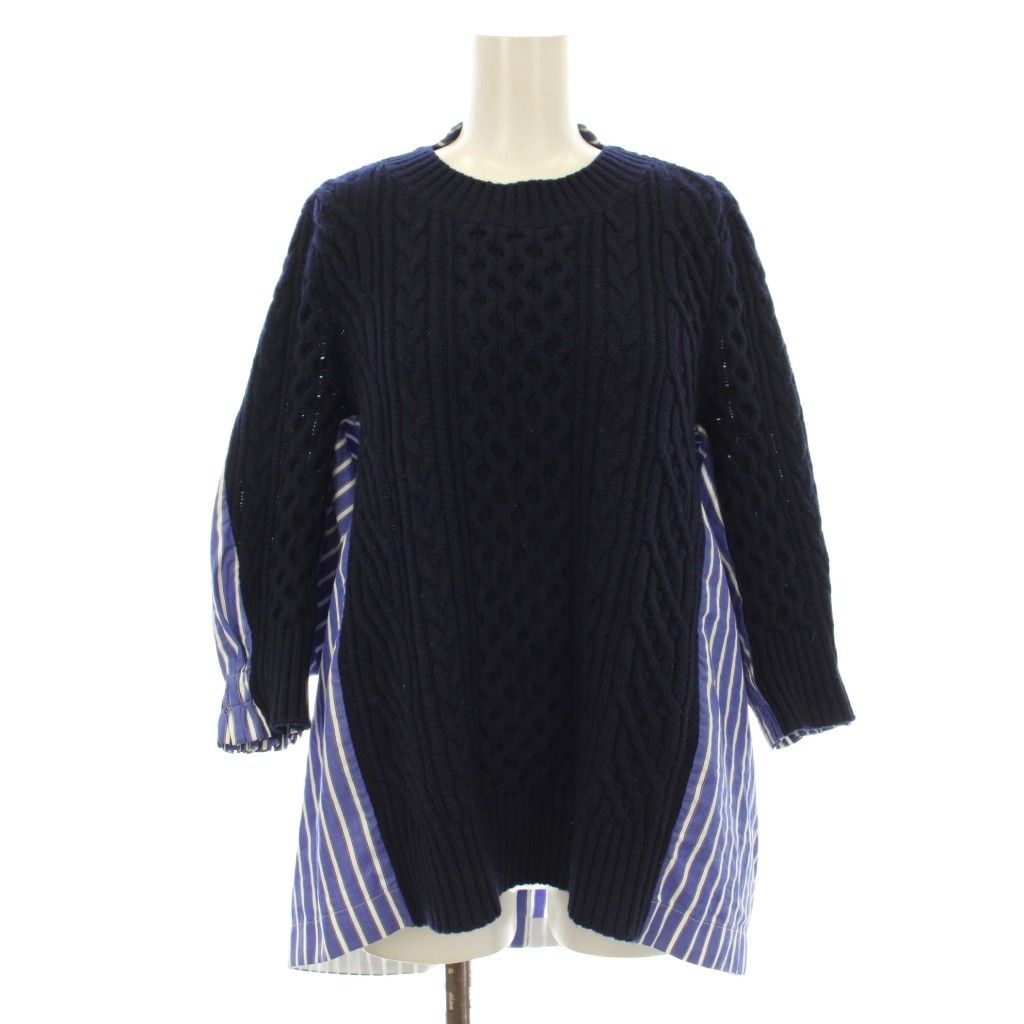 サカイ sacai ウールニットプルオーバー 長袖 ケーブル ドッキング  