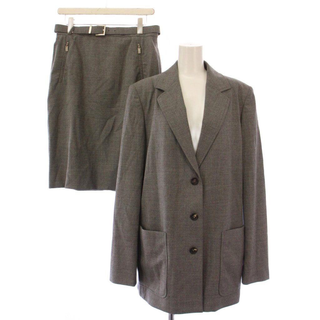 【中古】セリーヌ セットアップ テーラードジャケット アウター シングル タイトスカート ひざ丈 ウール 42 グレー セリーヌ CELINE セットアップ テーラードジャケット アウター
