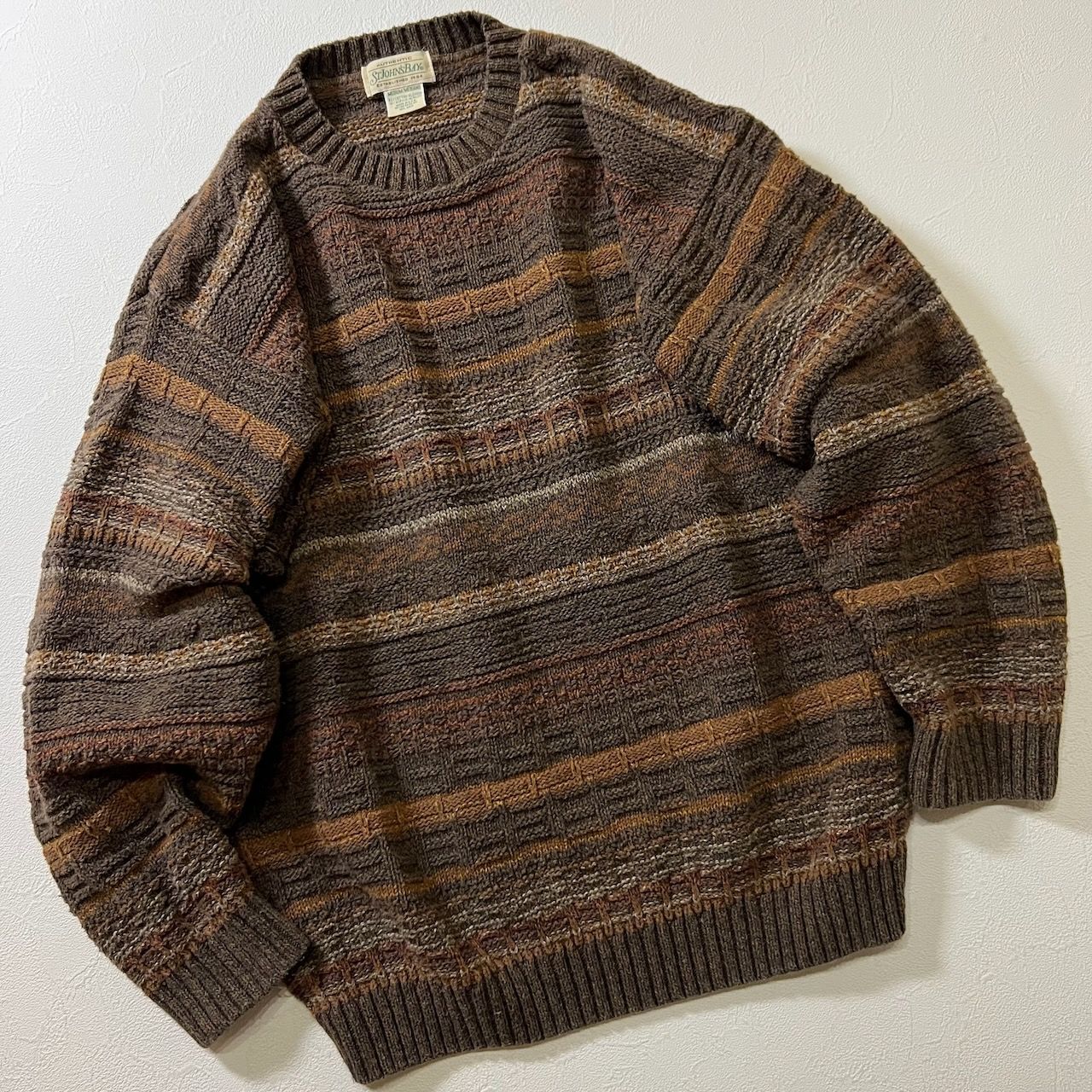 90s USA ST.JOHN'S BAY 総柄 コットン ニット セーター セントジョンズ