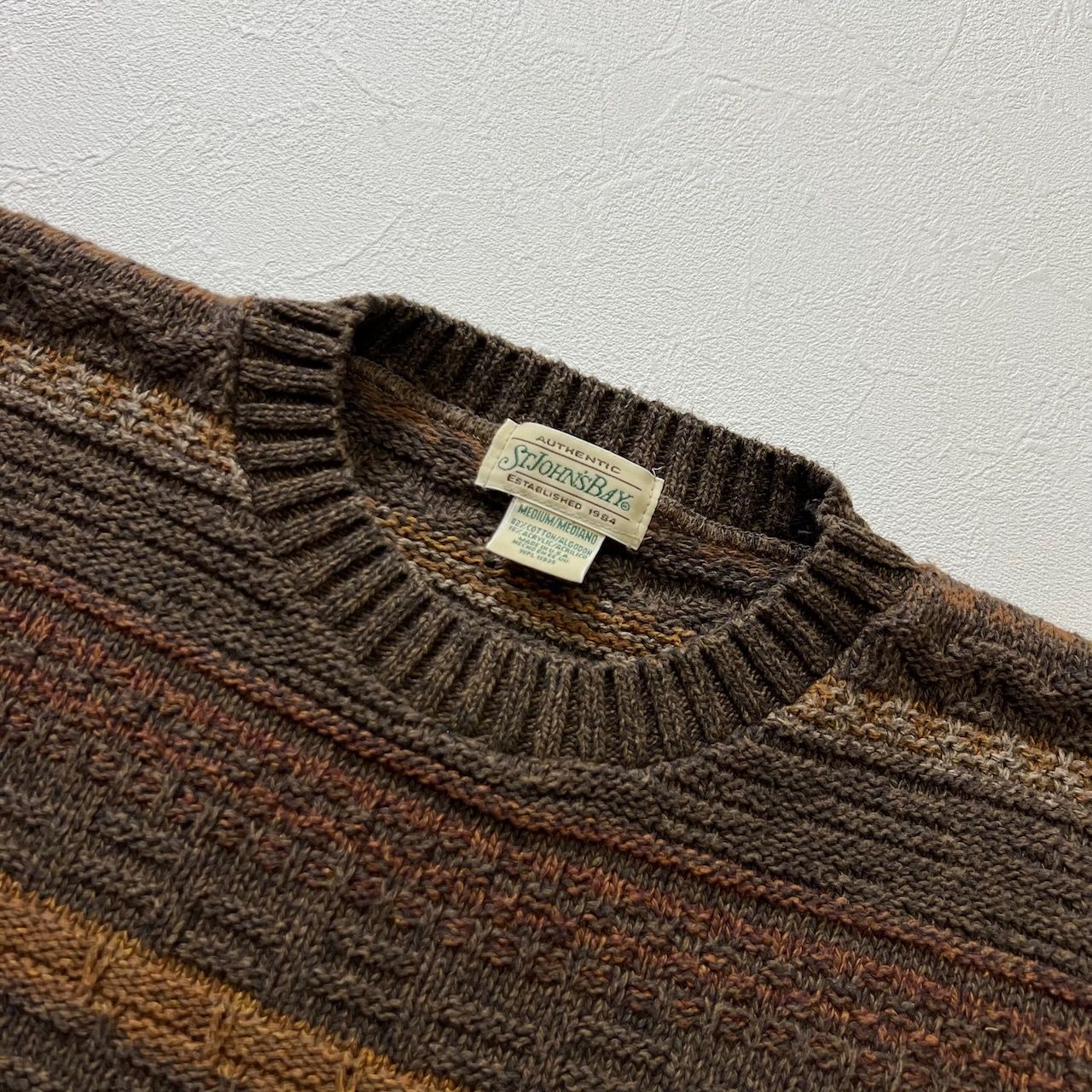 90s USA ST.JOHN'S BAY 総柄 コットン ニット セーター セントジョンズ