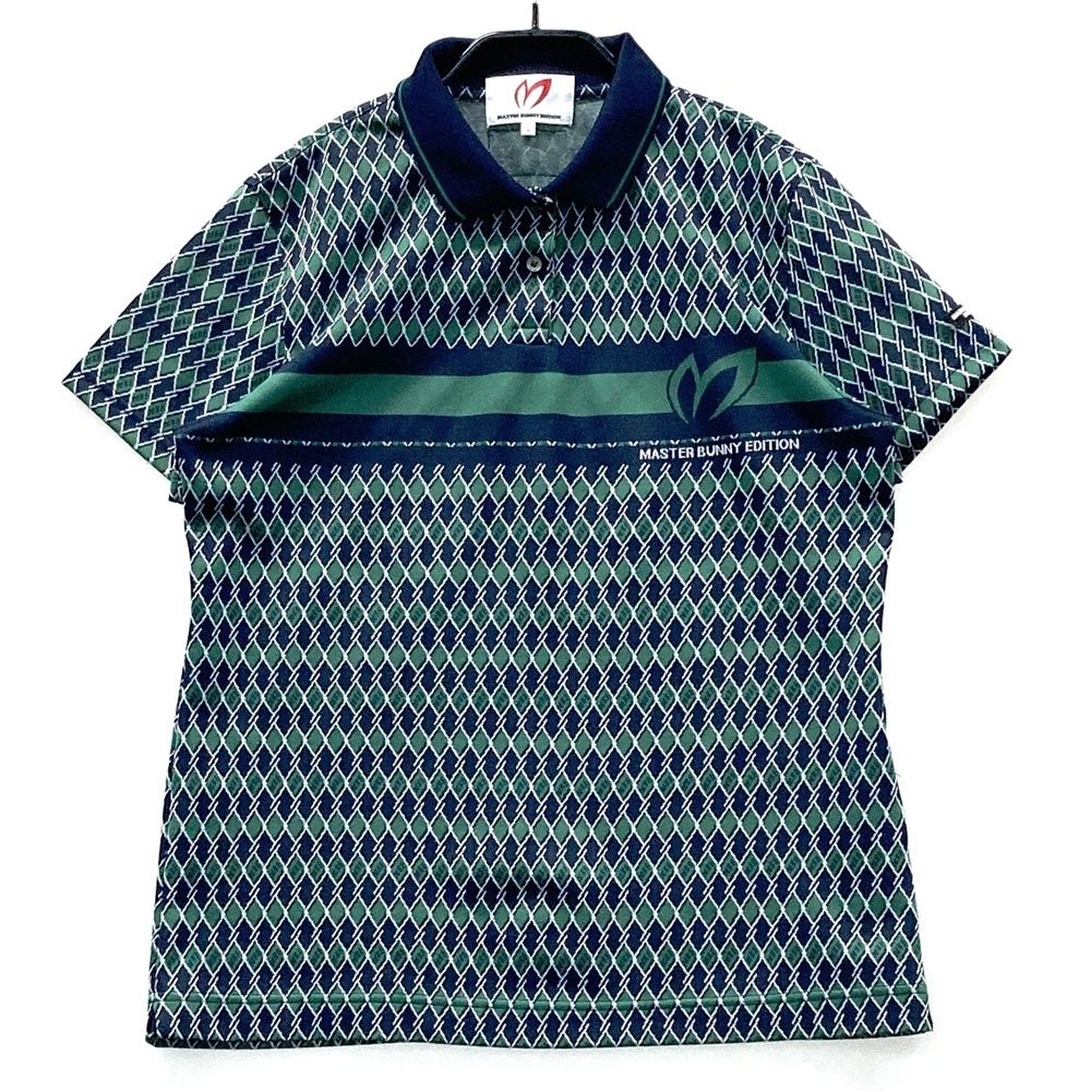 サイズ 2 MASTER BUNNY EDITION マスターバニーエディション 半袖ポロシャツ 総柄 グリーン系 ゴルフウェア レディース ストスト