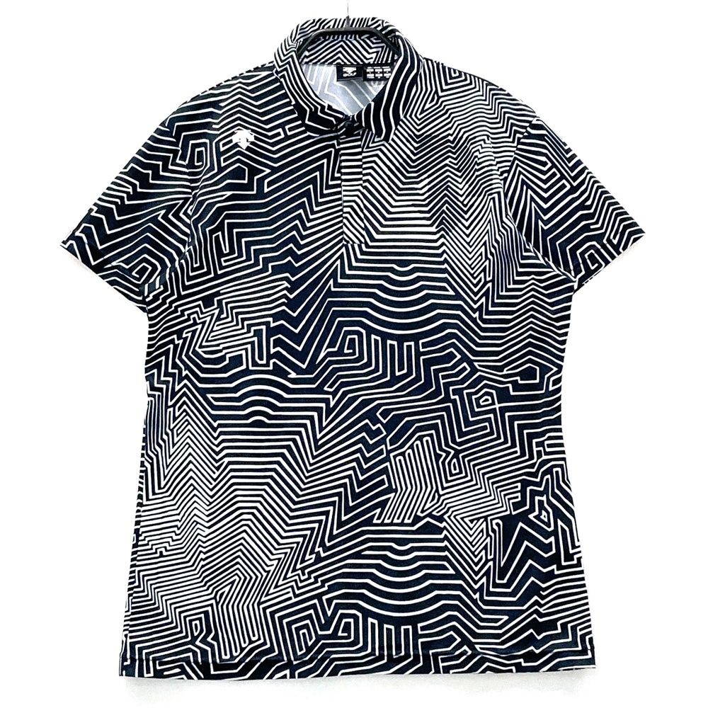 サイズ L GOLF デサントゴルフ 半袖ポロシャツ 総柄 ブラック系 ゴルフウェア メンズ ストスト