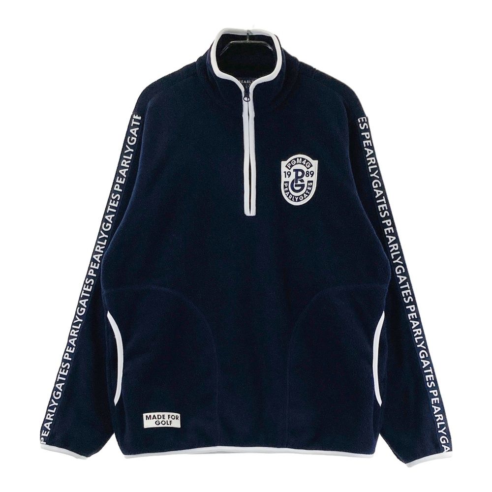 サイズ 4 PEARLY GATES パーリーゲイツ ハーフジップ フリーストレーナー 袖ロゴ ネイビー系 ゴルフウェア メンズ ストスト