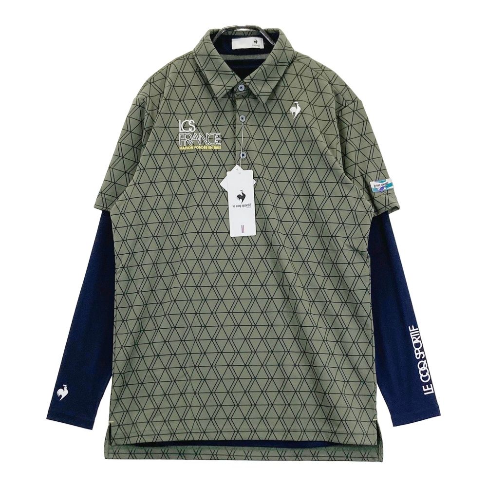 サイズ L LE COQ GOLF ルコックゴルフ モデル インナー付 半袖ポロシャツ 総柄 カーキ系 ゴルフウェア メンズ ストスト