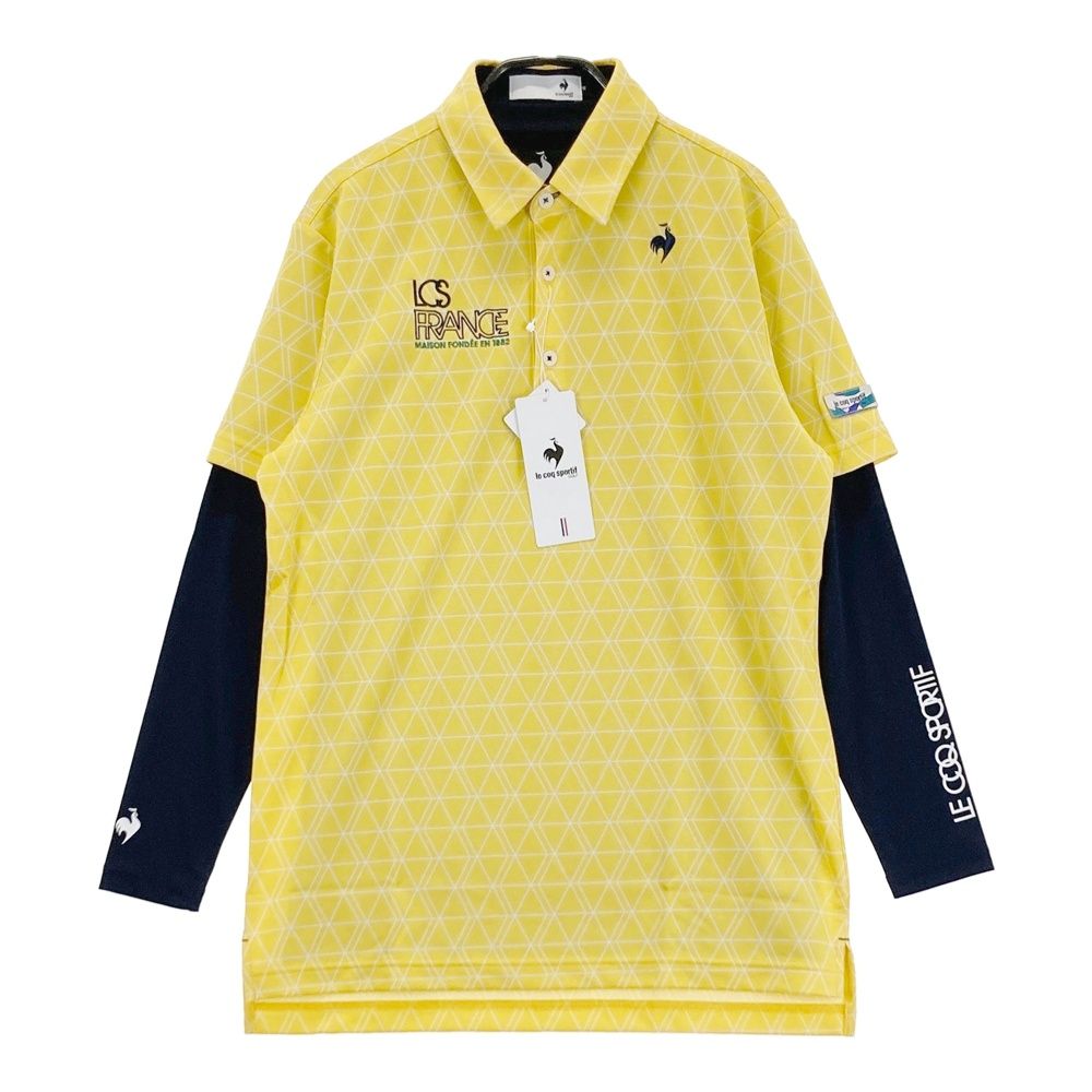 サイズ M LE COQ GOLF ルコックゴルフ モデル インナー付 半袖ポロシャツ 総柄 イエロー系 ゴルフウェア メンズ ストスト