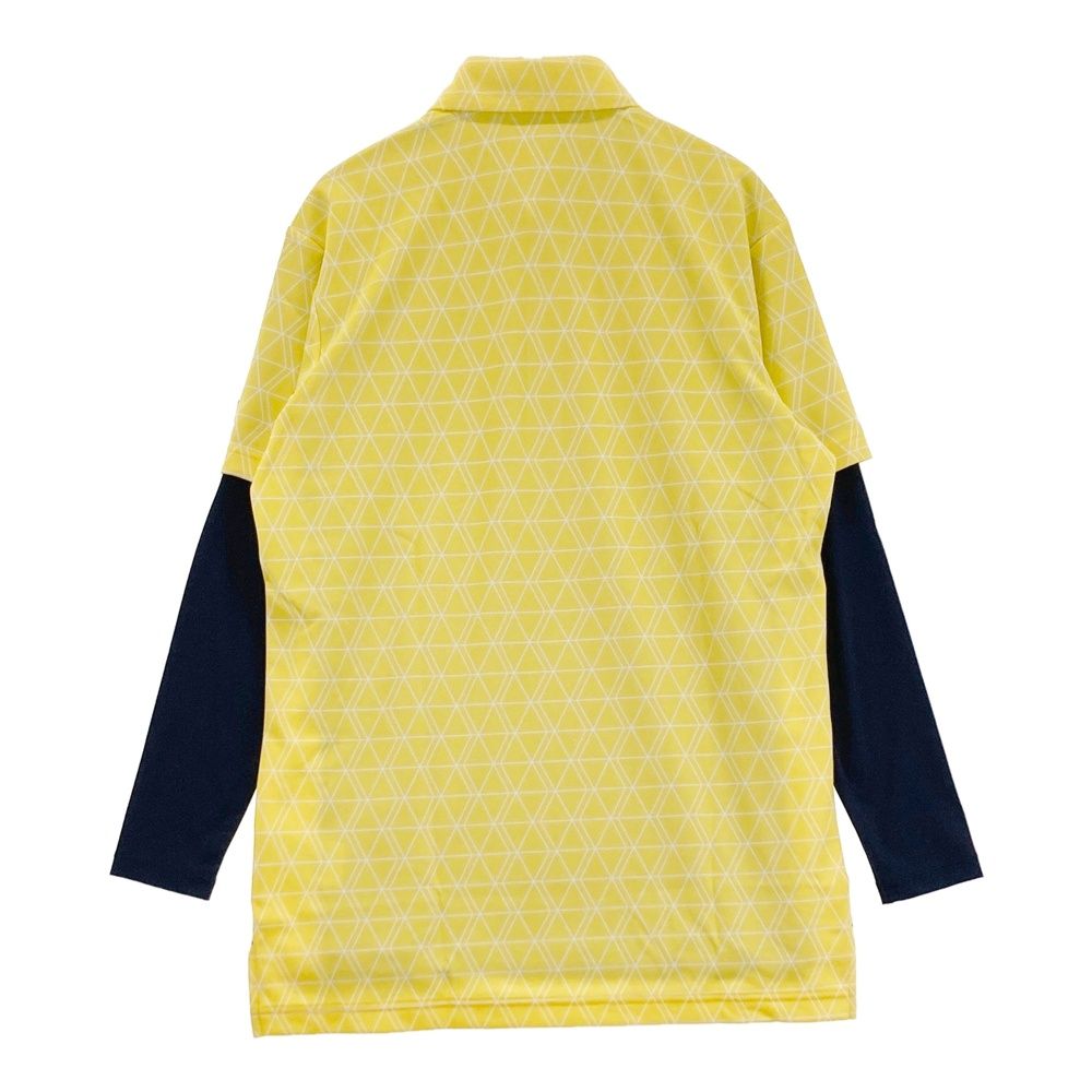 サイズ M LE COQ GOLF ルコックゴルフ モデル インナー付 半袖ポロシャツ 総柄 イエロー系 ゴルフウェア メンズ ストスト