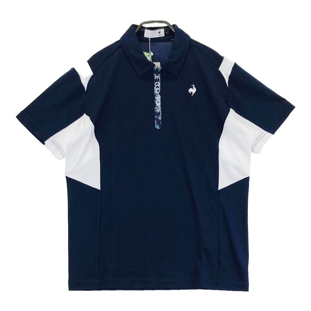 サイズ L LE COQ GOLF ルコックゴルフ モデル ハーフジップ 半袖ポロシャツ ネイビー系 ゴルフウェア メンズ ストスト