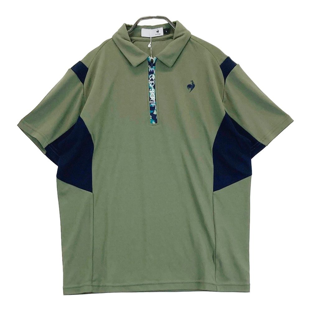 サイズ L LE COQ GOLF ルコックゴルフ モデル ハーフジップ 半袖ポロシャツ カーキ系 ゴルフウェア メンズ ストスト