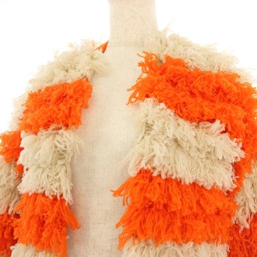 ドゥロワー Drawer 3Gフリンジボーダーカーディガン カシミヤ混 長袖