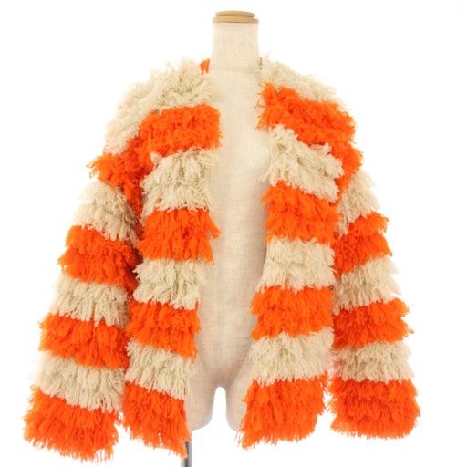 ドゥロワー Drawer 3Gフリンジボーダーカーディガン カシミヤ混 長袖  