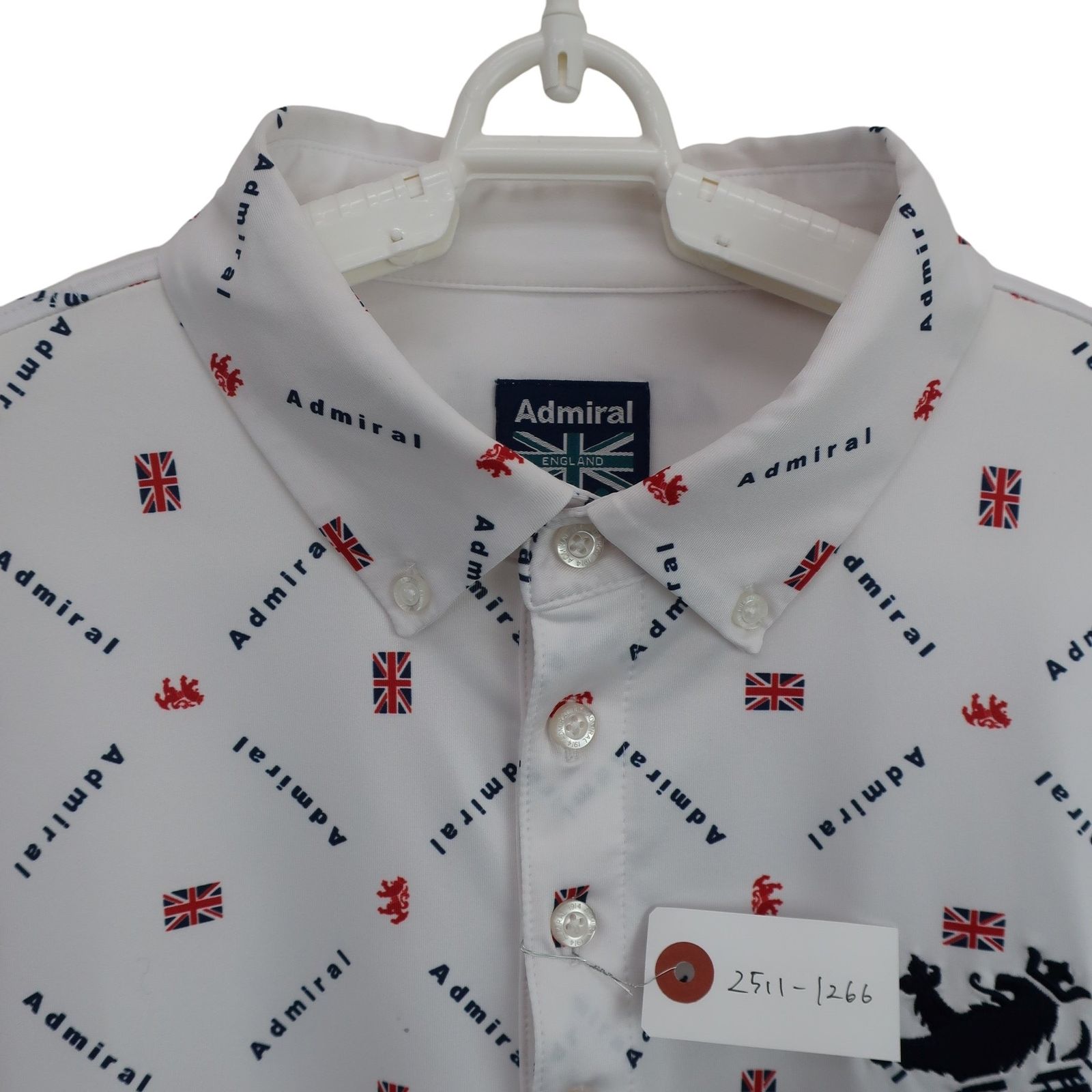 美品】Admiral(アドミラル) 長袖ポロシャツ 白ロゴ柄 メンズ XL ゴルフ