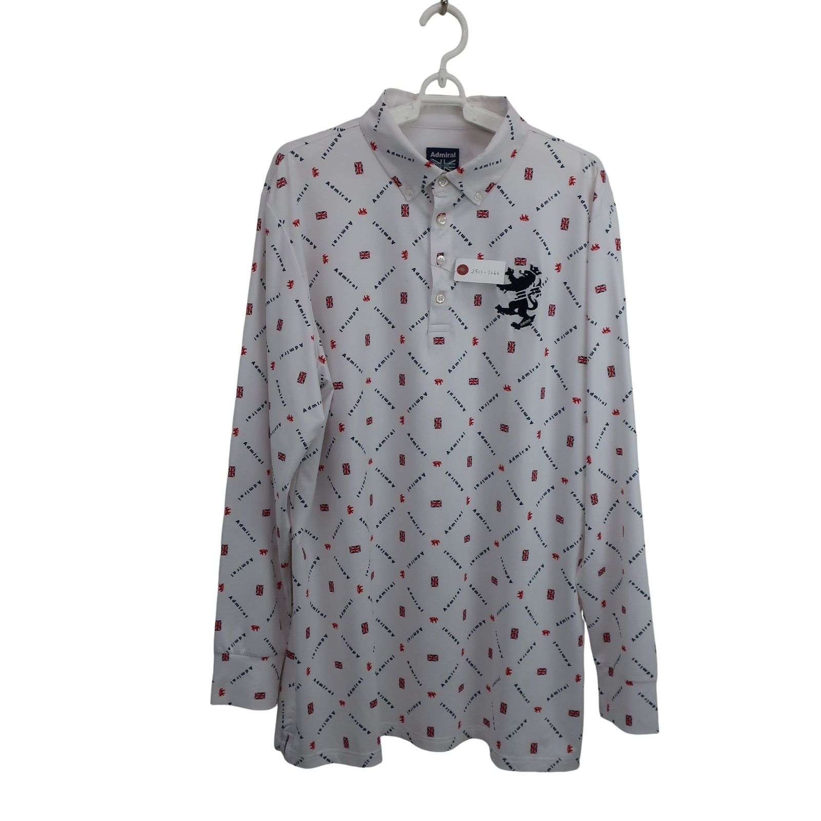 美品】Admiral(アドミラル) 長袖ポロシャツ 白ロゴ柄 メンズ XL ゴルフ
