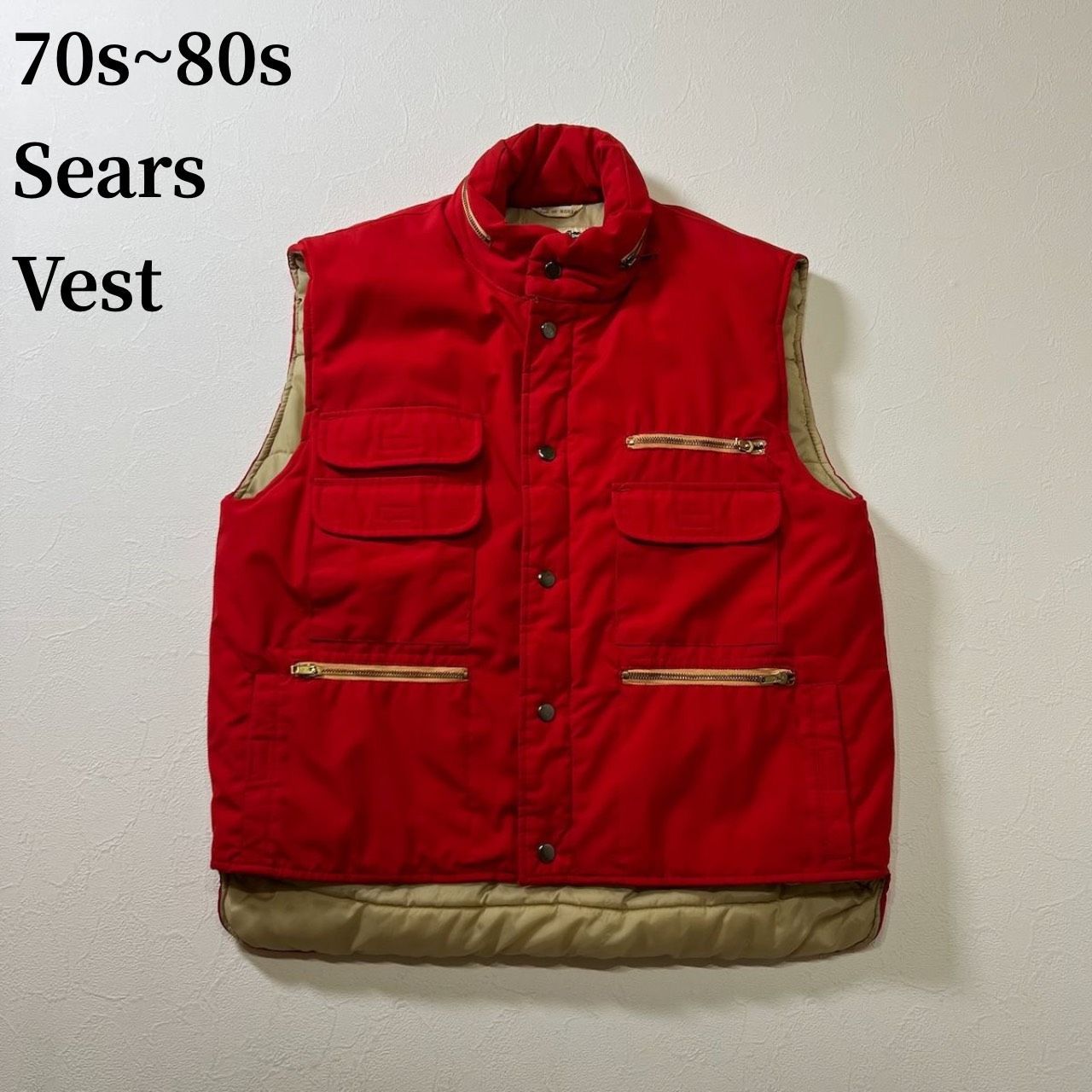 70s～80s Sears ポリエステル ベスト シアーズ レッド L 古着 ⁄ sears 