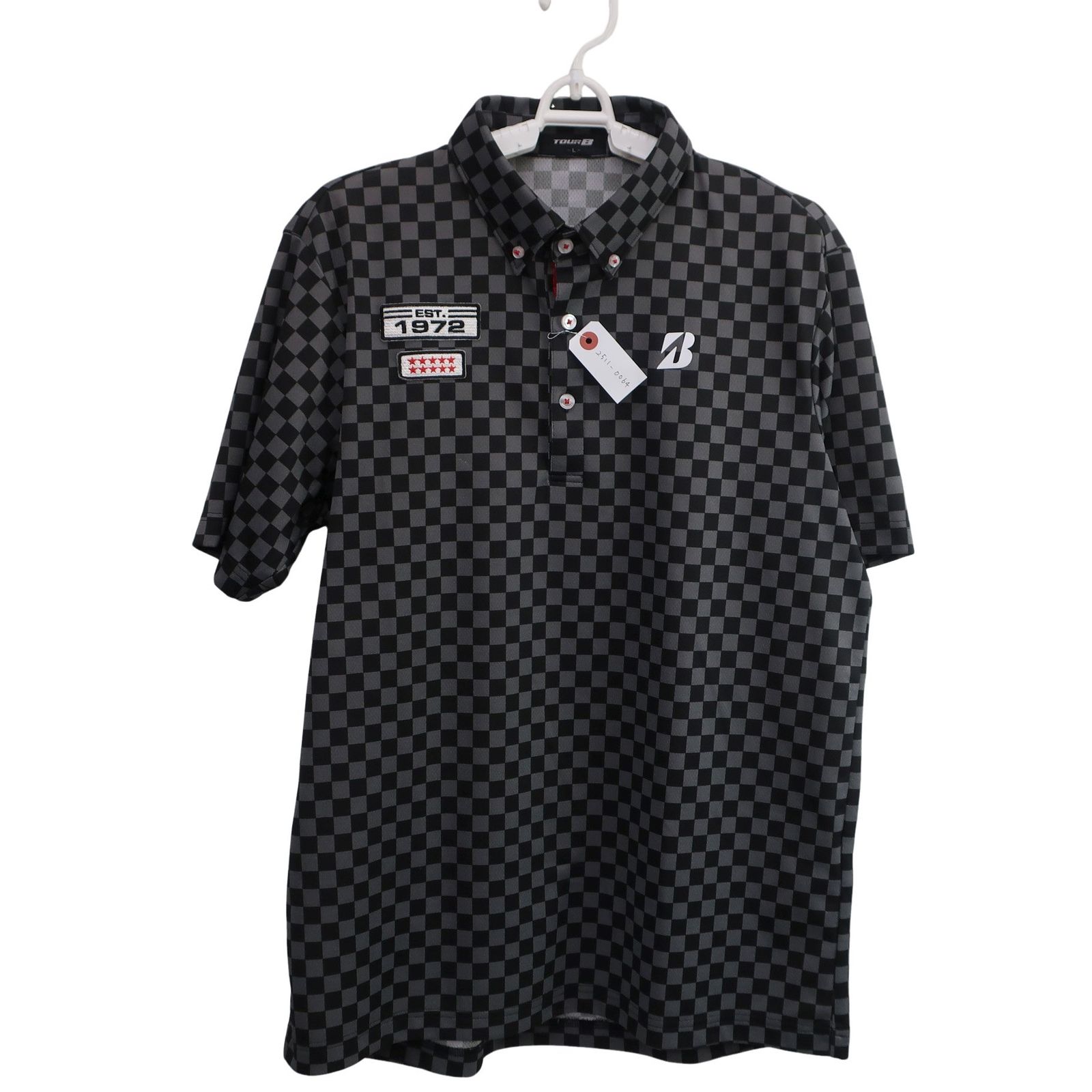 美品】BRIDGESTONE GOLF(ブリヂストンゴルフ) ポロシャツ 黒グレー市松