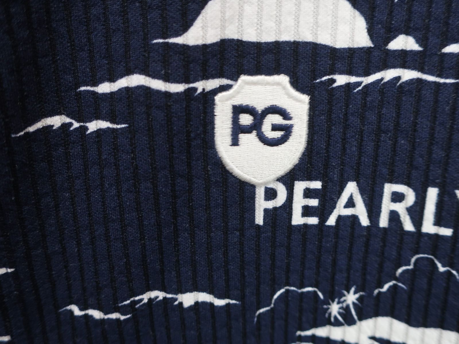 超美品】PEARLY GATES(パーリーゲイツ) ポロシャツ ネイビー白ヤシの木