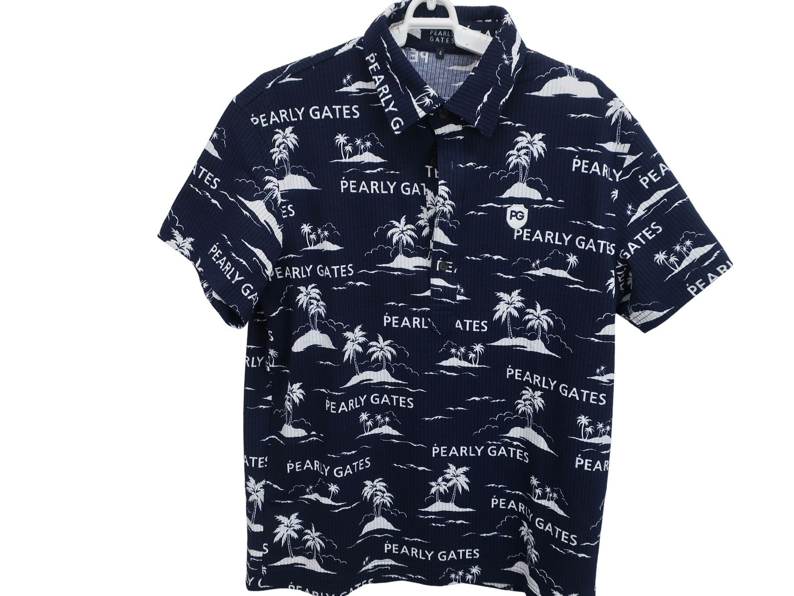 超美品】PEARLY GATES(パーリーゲイツ) ポロシャツ ネイビー白ヤシの木