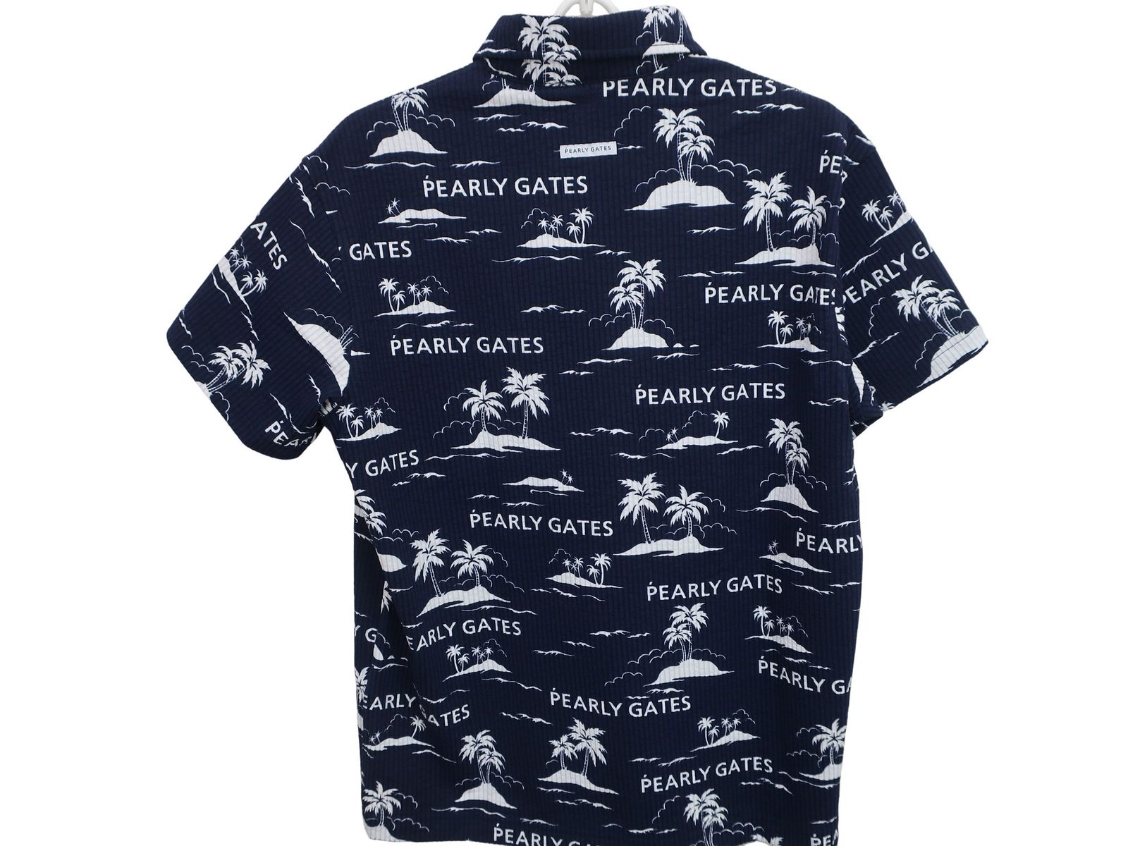 超美品】PEARLY GATES(パーリーゲイツ) ポロシャツ ネイビー白ヤシの木