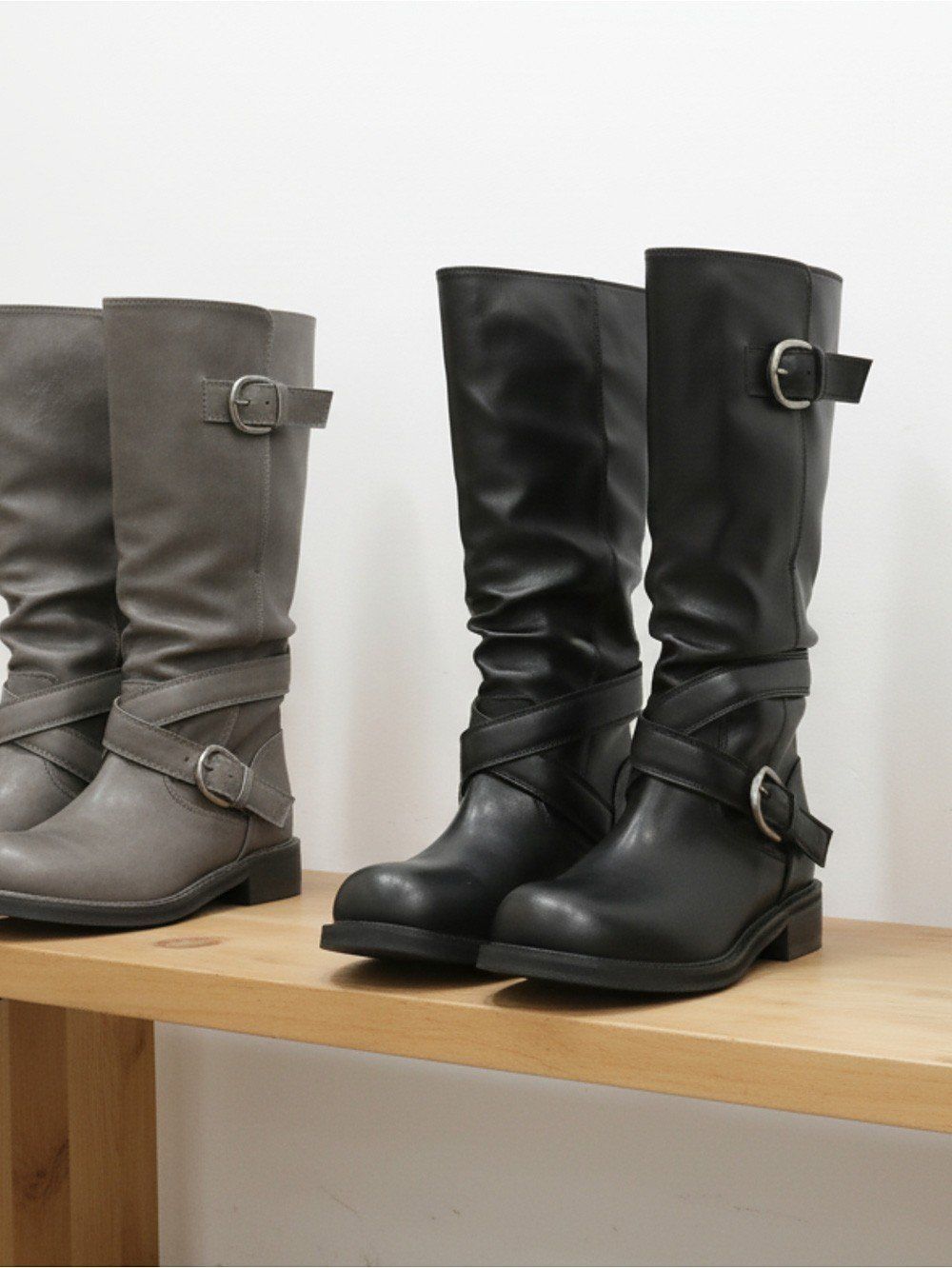 シルバー バックル ダブル ベルト ツーウェイ ロングブーツ 0032
