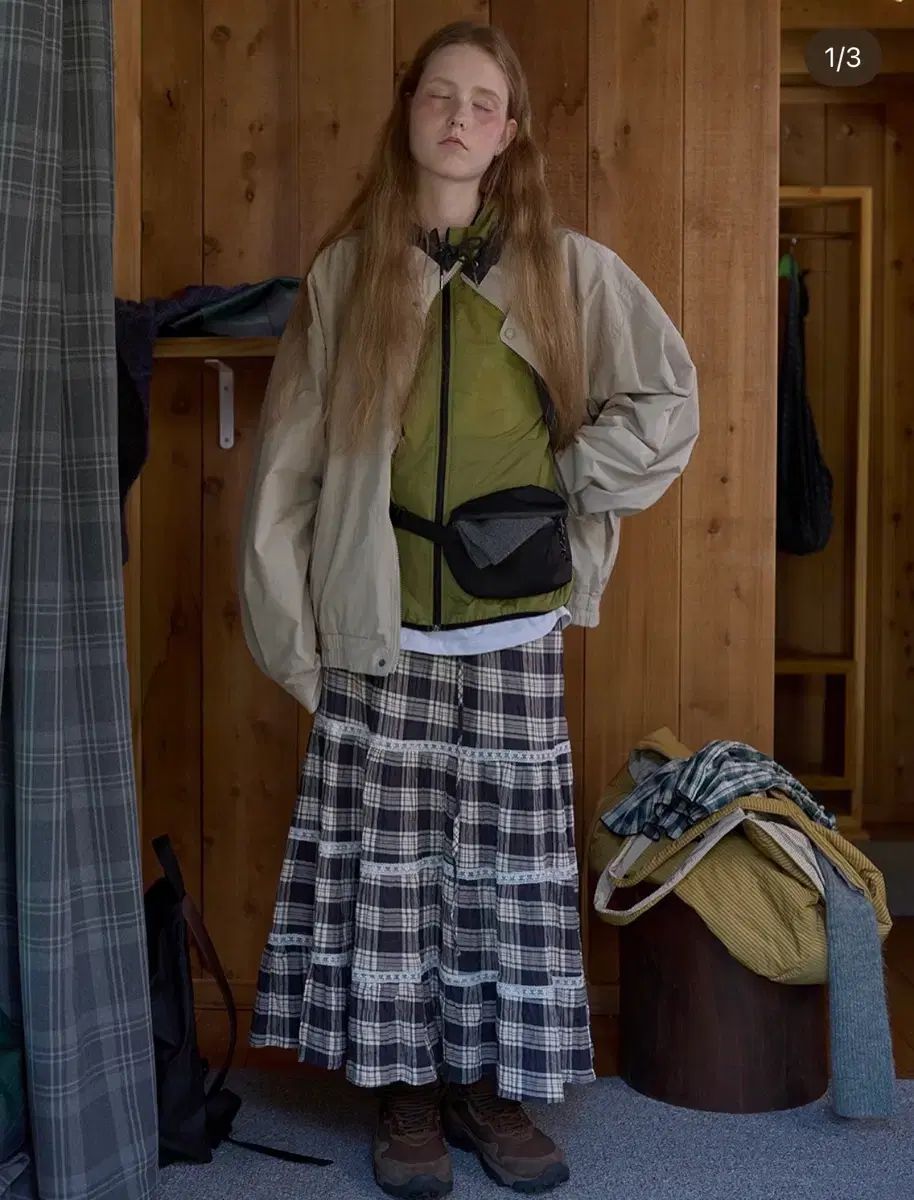 NOCONTENT チェック ティアード ロング スカート