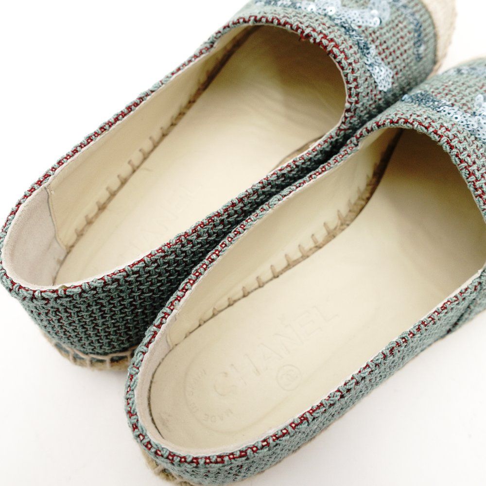 シャネル CHANEL エスパドリーユ ツイード デカココ CCロゴ ブルー