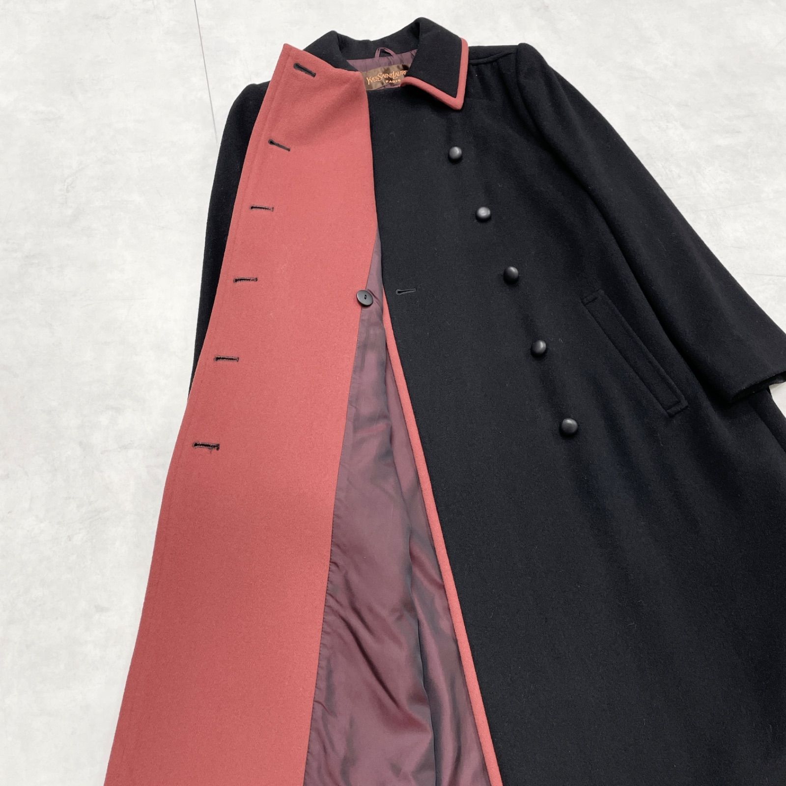 YVES SAINT LAURENT イヴサンローラン ロングコート ベルト パイピング