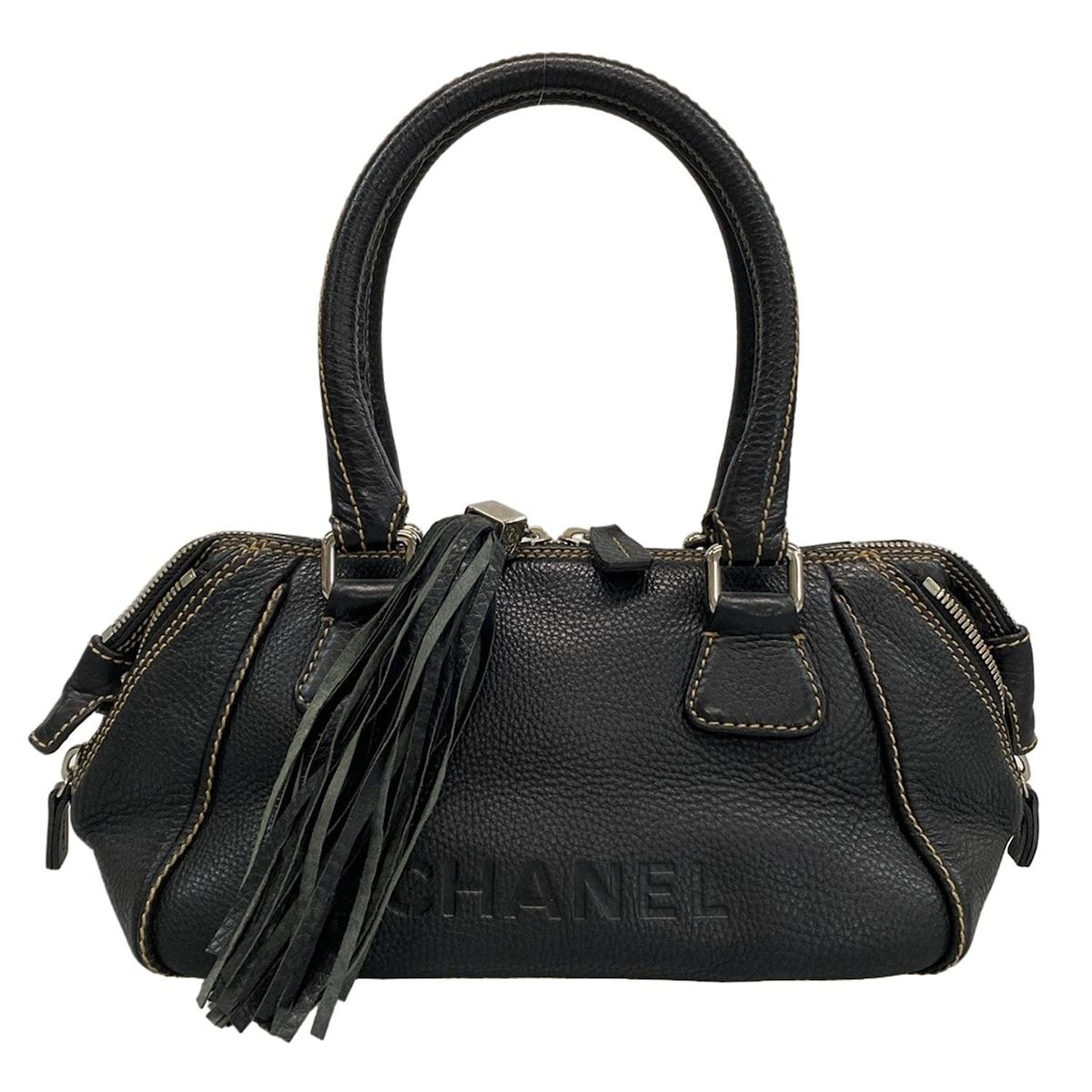 CHANEL(シャネル) ハンドバッグ - 黒 タッセル/シルバー金具 レザー