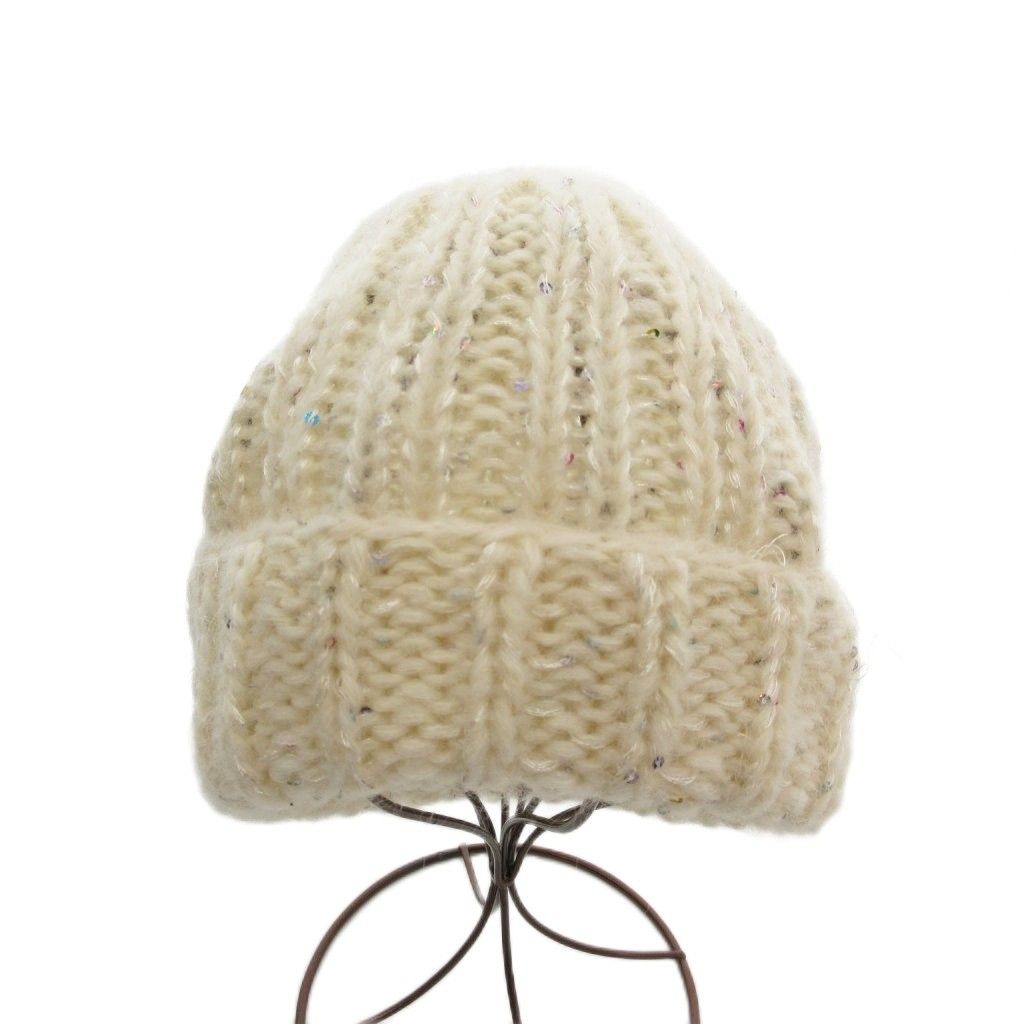カシラ CA4LA ニット帽 キャップ モヘア混 スパンコール オフホワイト
