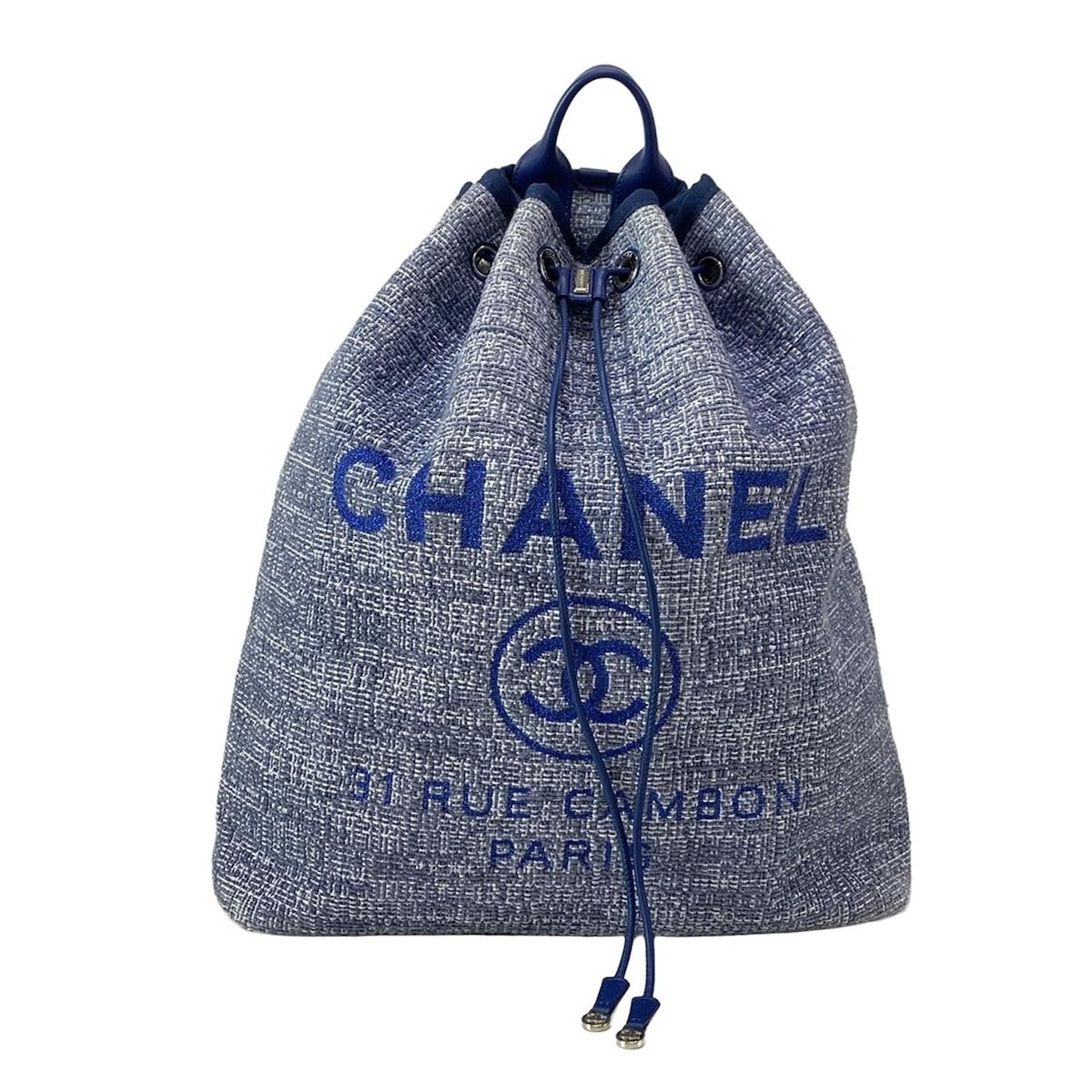 CHANEL シャネル リュックサック ドーヴィルバックパック ブルーグレー ネイビー シルバー金具 レザー