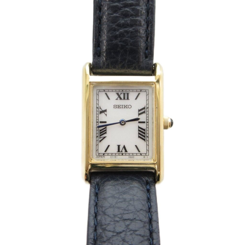 セイコー SEIKO HIROB別注 Exclusive 腕時計 スクエア ソーラー アナログ レザーベルト ダークネイビー ゴールド SZRW 001 UO