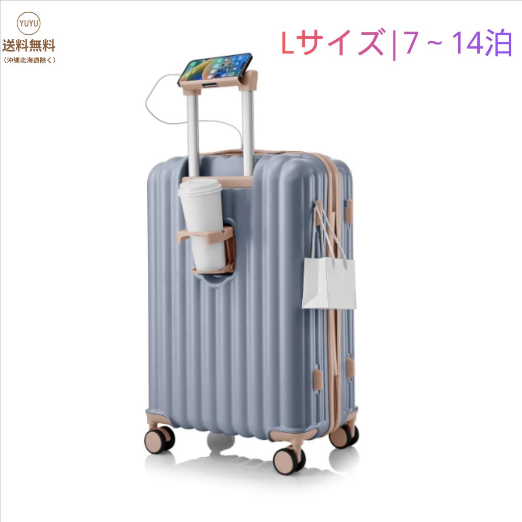 Lサイズ ブルー スーツケース 機内持ち込み 軽量 キャリーバッグ USB